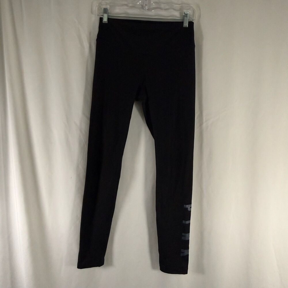 Pink VS Leggings Women's Small Black Graphic Print Pull On Cozy 28" Inseam